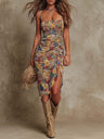 Lara | Vestido midi ajustado con estampado floral y abertura lateral