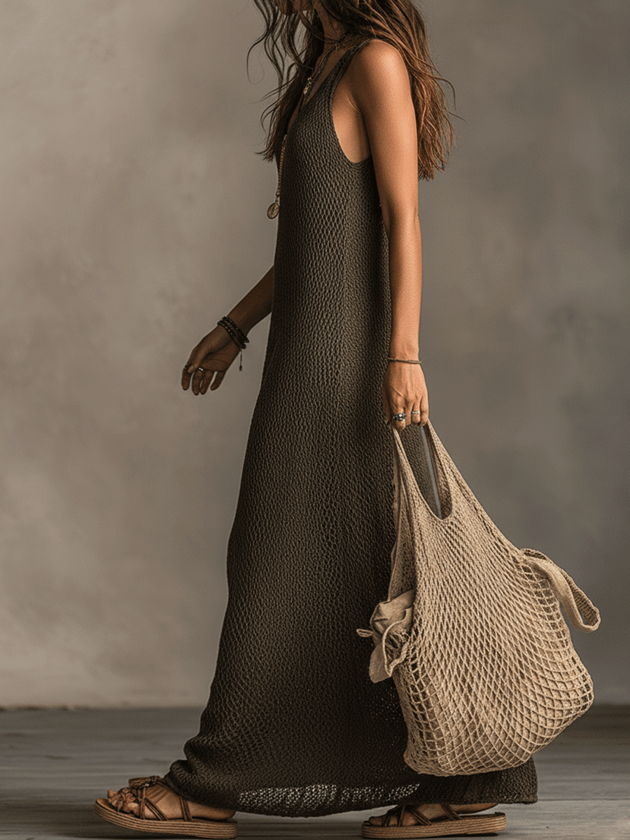 Verónica | Mono largo fluido estilo bohemio sin mangas en tono oliva