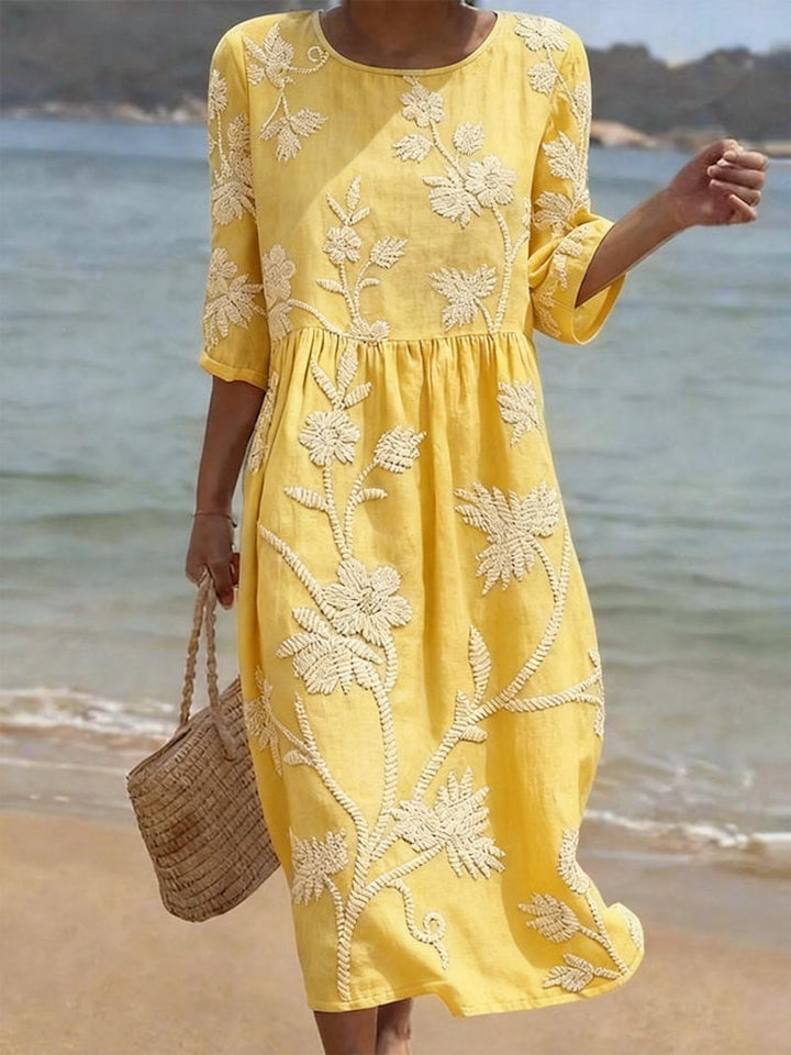 Vestido Floral Bordado Amarillo