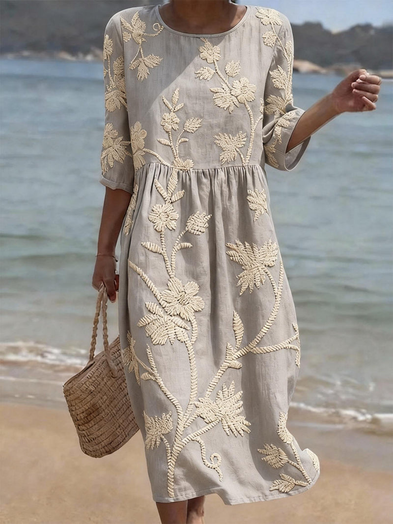 Vestido Floral Bordado Gris