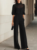 Sara | Set negro de tres piezas con top transparente y pantalón de pierna ancha
