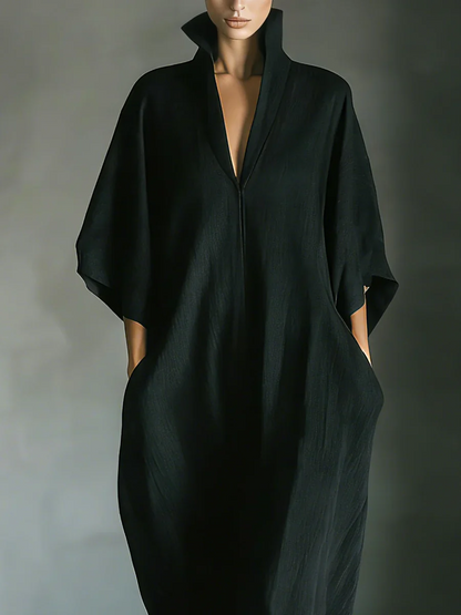 Alejandra | Vestido largo negro oversize minimalista con mangas kimono